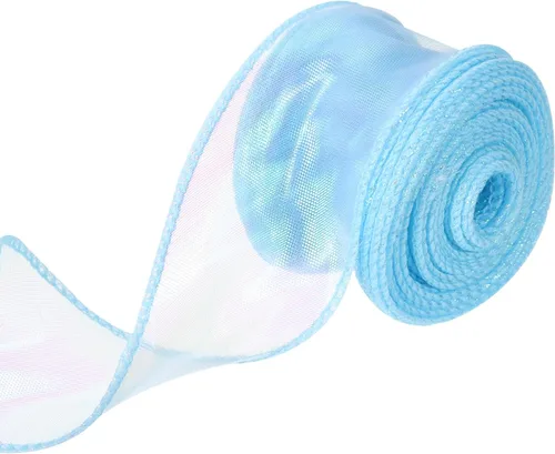 Miniatura 74 de MECCANIXITY - Cinta de organza con cable de 1 1/2" de ancho, brillante, transparente, con brillo irisado en tonos pastel, cinta de gasa para Beige