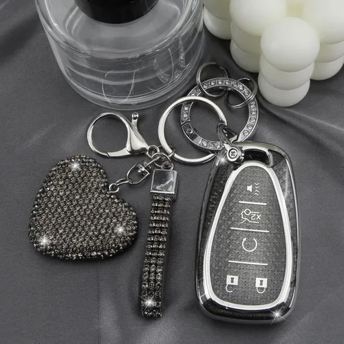 Miniatura 4 de Funda para Llavero con Llavero de Diamante para Mujeres Portallaves de Coche Compatible con Chevrolet Equinox Malibu Cruze Traverse Camaro Trax