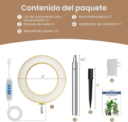 Miniatura 7 de Kullsinss Luces de cultivo para plantas de interior, luces de espectro completo para plantas de cultivo en interiores con temporizador de 6/12/16H