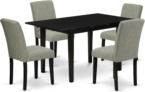 East West Furniture NOAB5-BLK-06 - Juego de comedor de 5 piezas que incluye una mesa de comedor rectangular con hoja de mariposa y 4 sillas Parson