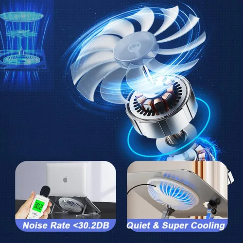Miniatura 2 de Ventilador de soporte para laptop con base giratoria giratoria de 360°, altura elevadora de 10 pulgadas ajustable para escribir, ver, presentación