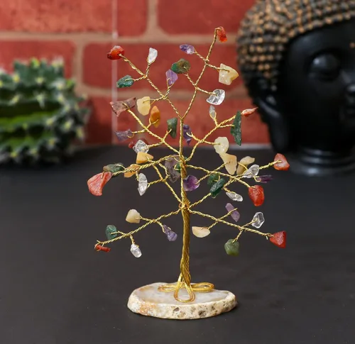 Miniatura 2 de Cuarzo transparente y mezcla de chakras, mini rebanada de piedras preciosas curativas naturales de cristal bonsái, árbol del dinero, Feng Shui