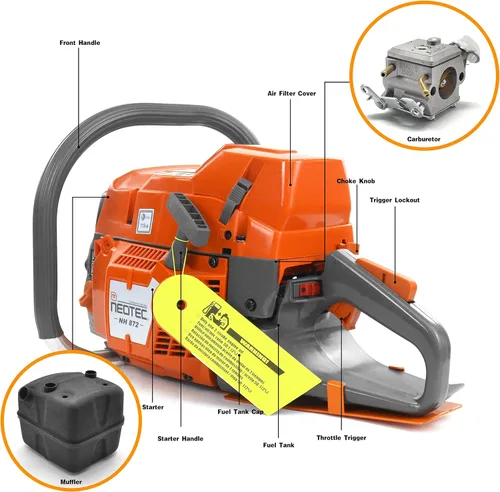 Miniatura 4 de NEO-TEC NH872 Motosierra a gas 71 cc 5.3 HP Motosierra de gasolina Motosierra de Gasolina Cabezal de potencia para barra de 24/28 pulgadas