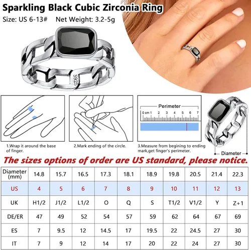Miniatura 4 de Silvora Anillo de cadena de eslabones cubanos con circonita de plata de ley, regalo de compromiso de boda con embalaje delicado