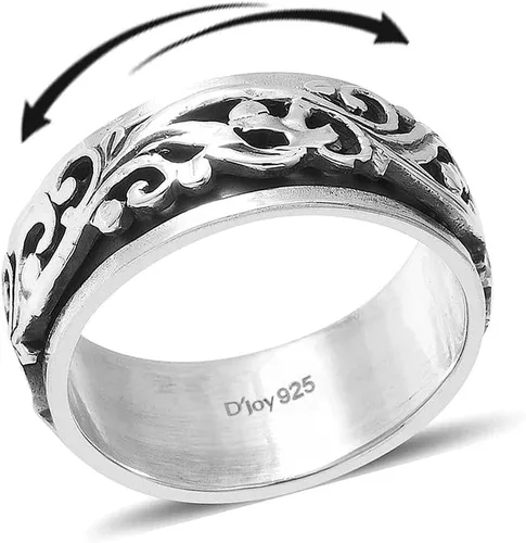 Shop LC - Anillo giratorio de plata de ley 925, diseño de lunas y estrellas, anillo antiansiedad para mujeres y hombres, chapado en platino, regalo
