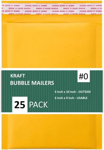 Sales4Less Sobres acolchados con burbujas de papel kraft #0 de 6 x 10 pulgadas, autosellados, paquete de 25 unidades, color dorado