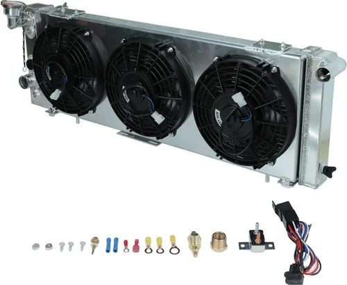 26mm AA5052 Kit de radiador de aluminio+cubierta de ventilador+relé de ventilador de termostato Compatible con 1984-2001 J-eep Cherokee XJ Comanche