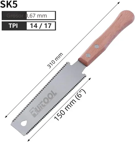 Miniatura 3 de RUITOOL Sierra de mano japonesa de 6 pulgadas, doble filo, sierra de tracción Ryoba SK5, hoja flexible 14/17 TPI corte al ras con mango de haya