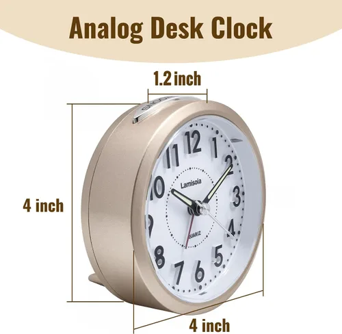 Miniatura 5 de Lamisola Reloj de escritorio pequeño, funciona con pilas, reloj despertador analógico compacto para dormitorio, oficina en casa, baño, cocina