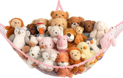 Red de Hamaca de Almacenamiento para Animales de Peluche en la Esquina - Gran Red de Hamaca de Juguete para Decoración de Habitación de Animales de