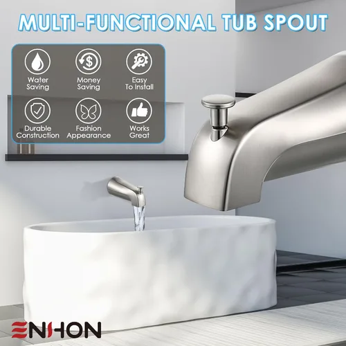 Miniatura 6 de Enhon Boquilla de bañera con desviador, repuesto de boquilla de grifo de bañera deslizante, conexión de tubo de cobre de 1/2, fácil de instalar