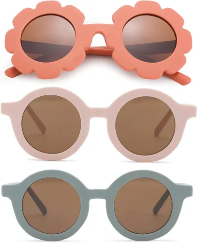 Lindas flores y lentes de sol redondos para niños, marco de goma flexible, protección UV400 para niños y niñas de 2 a 10 años