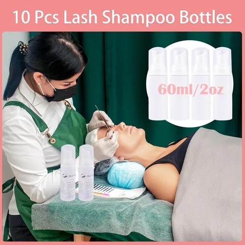Miniatura 5 de Kit de limpieza de extensiones de pestañas para clientes, 10 cepillos de pestañas, 10 cepillos de limpieza de pestañas con tubos, 10 botellas
