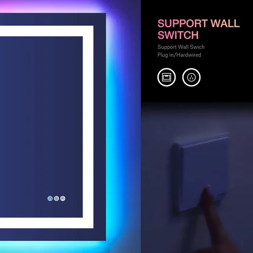 Miniatura 7 de LOAAO Espejo de Baño LED de 48"X36" con Luces, Antivaho, Regulable, Retroiluminación RGB + Iluminación Frontal, Espejo de Tocador de Baño