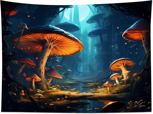 Miniatura 4 de WEENEO Tapiz de pared de bosque de hongos, acuarela, abstracto, hippie, hongos, plantas, tapices de pared, tapiz botánico natural, tapiz para colgar