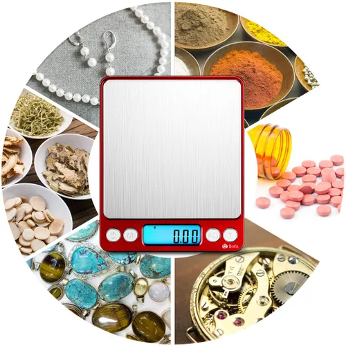 Miniatura 7 de AMIR Báscula digital de cocina mejorada, 17.76 oz de bolsillo para joyas, báscula de alimentos para cocinar con pantalla LCD retroiluminada, 2 Rojo