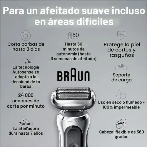 Miniatura 3 de Braun Series 7 7032cs - Maquinilla de afeitar eléctrica flexible para hombres, para uso húmedo y seco, afeitadora eléctrica, recargable, afeitadora