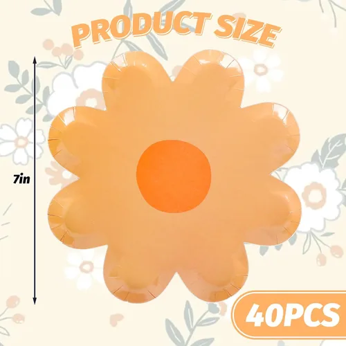 Miniatura 2 de AnyDesign 40 platos de papel de margaritas bohemias, desechables, para fiestas, 7 pulgadas, bandeja de comida floral de verano, plato de postre
