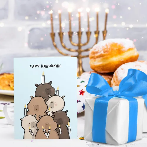 Miniatura 4 de Tarjeta Divertida de Hanukkah – Saludo Festivo con Juegos de Palabras, Blanca por Dentro, Perfecta para Amigos, Familia, Colegas