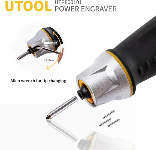 Miniatura 4 de UTOOL Bolígrafo grabador con plantilla de letra/número, herramienta de grabado de mano de 24 W para grabado de vidrio de metal y madera con 4 brocas