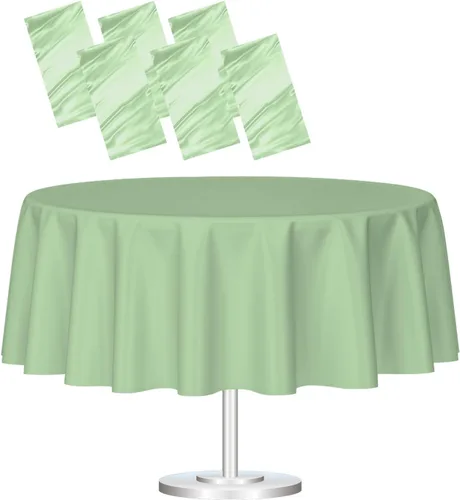 Miniatura 55 de HEIPINIUYE - Paquete de 2 manteles redondos de 84 pulgadas de plástico beige, manteles de mesa impermeables desechables para redondas, ideales