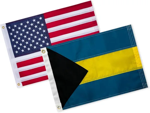 Miniatura 26 de Bandera de las Bahamas de 12 x 18 pulgadas para barco, banderas de colores vivos del Caribe Bahameño con 2 ojales de latón, banderas pequeñas