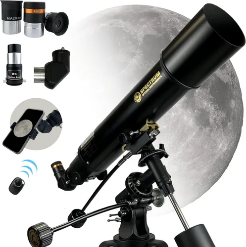 Miniatura 10 de Telescopio SpectrumOI para niños y adultos, regalo de astronomía, refractor de apertura de 2.362 in con bolsa de transporte y soporte para teléfono