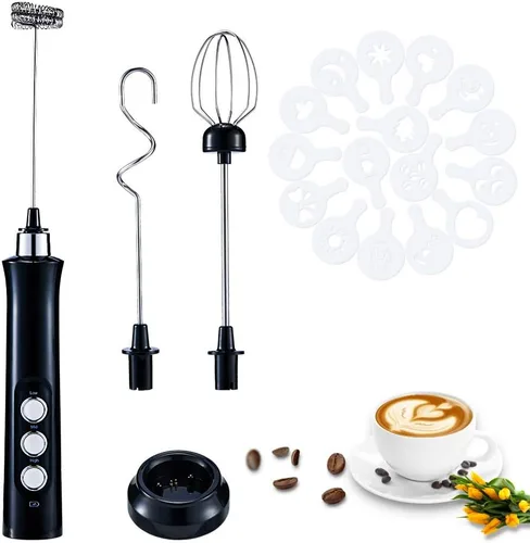 Espumador de leche de mano, recargable por USB, 3 velocidades, mini máquina eléctrica de espuma de leche, batidora de acero inoxidable para café,