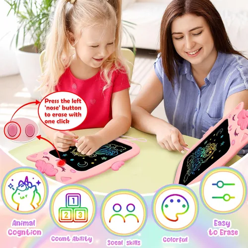 Miniatura 6 de Juguetes para regalos para niñas de 1, 2, 3 años, tableta de escritura de 10 pulgadas para niños, juguetes para niños pequeños de 1 a 2 años, Rosa