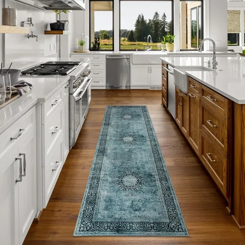 Miniatura 31 de DECOMALL Alfombra lavable de 2 pies 6 x 9 pies, alfombra para pasillo con respaldo de goma, antideslizante para cocina Rojo rosa