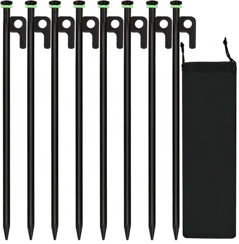 Miniatura 10 de 20 estacas de tienda de campaña, estacas resistentes de 16 pulgadas, estacas de acero forjado de 0.35 pulgadas de diámetro resistentes para tienda