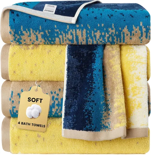 Miniatura 18 de SEMAXE Toalla de baño amarilla, toalla de baño 100% algodón con lazo para colgar, 55 x 27 pulgadas, suave, absorbente y de secado rápido, para baño