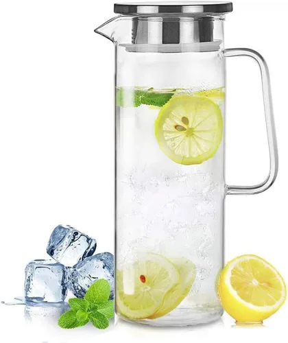 Miniatura 8 de Jarra de vidrio de borosilicato con tapa, 1.8L/60 onzas, resistente al calor, jarra de agua con asa para refrigerador, jarra grande de té helado