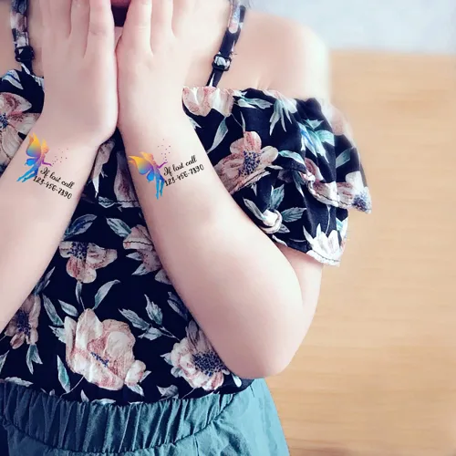 Miniatura 3 de Tatuajes falsos temporales personalizados con número de teléfono – Tatuaje temporal impermeable para niños, adhesivo de tatuaje falso duradero