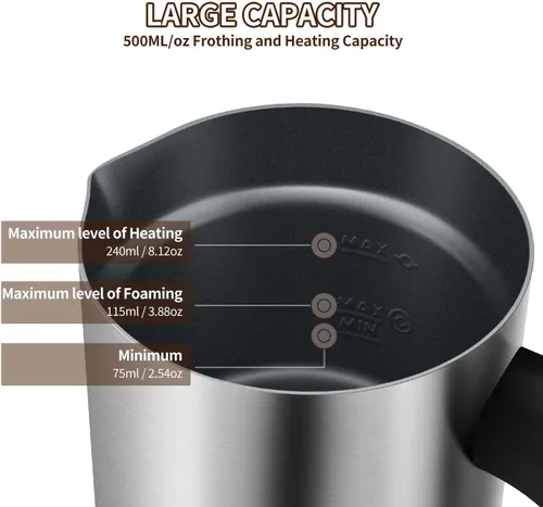 Miniatura 3 de CIRAGO Espumador de leche 4 en 1, vaporizador eléctrico automático de espuma fría y caliente y calentador de leche para latte, capuchinos