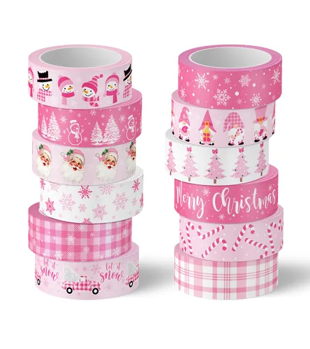 Miniatura 9 de Whaline 12 Rollos de Cinta Washi de Navidad Gris Estilo Granja Cinta Washi Surtida Xmas Cinta de Papel Decorativa de Enmascarar para Fiestas