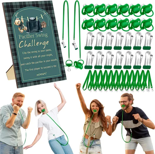 Miniatura 13 de Geelin Juego de 12 juegos de chupete con columpio para baby shower, juegos divertidos de revelación de género, incluye 1 letrero de madera y 12