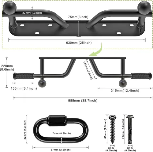 Miniatura 5 de Kipika Barra de dominadas montada en la pared y bandas de dominadas con cinturón de inmersión, acero resistente, resistencia ajustable