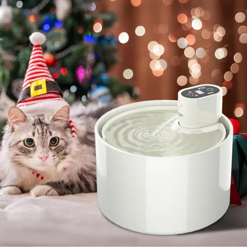 Miniatura 2 de Fuente de agua de cerámica para gatos, fuente de agua inalámbrica con batería de 78 onzas / 2.3 L con sensor de movimiento, bomba ultra silenciosa