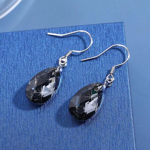Miniatura 52 de Aretes colgantes de cristal austriaco con forma de lágrima para mujer, joyería hipoalergénica de plata de ley 925