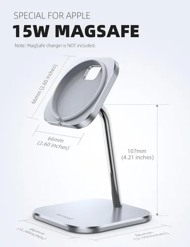 Miniatura 5 de Lamicall Soporte de teléfono para cargador MagSafe Apple de 15 W, [cargador no incluido] Base de carga de aluminio con rotación 360 ajustable