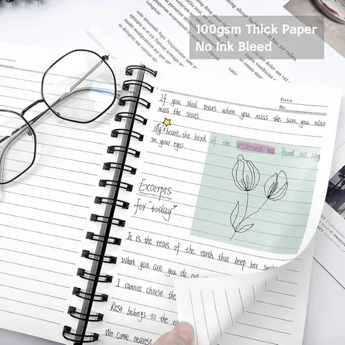 Miniatura 3 de Paquete de 4 cuadernos en espiral A5, cuaderno rayado negro de 5.62 x 8.4 pulgadas - 100 hojas/200 páginas, papel grueso de 100GSM, cuadernos de Con