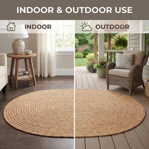 Miniatura 7 de Super Area Rugs Alfombra trenzada beige para cocina de campo, alfombra trenzada duradera para entrada/vestíbulo, ovalada, 3 x 5 pies