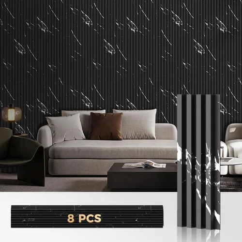 Miniatura 9 de OUZUGIE WPC Paneles de Pared de Rejilla Acústica, Paquete de 8 Paneles de Pared 3D de 114 x 6 Pulgadas para Decoración de Paredes Interiores, Sala