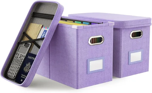 Miniatura 11 de Oterri Caja de archivos colgante con bolsillo de malla, caja organizadora de archivos con tapa, caja organizadora de documentos plegable