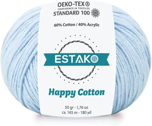 Miniatura 51 de Estako Happy Cotton, 1,76 oz (50 g) / 180 yardas (165 m) de lana 60 % algodón y 40 % acrílico, suave, fina/deportiva (2) para crochet y tejer