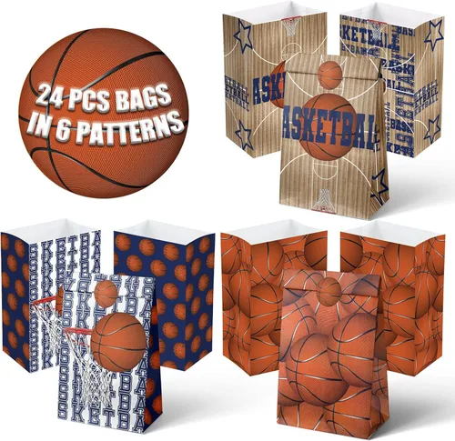 Miniatura 4 de Bolsas de regalo de fiesta de baloncesto Outego – 24 piezas de bolsas de regalo de baloncesto con 5 diseños, bolsas de papel para golosinas