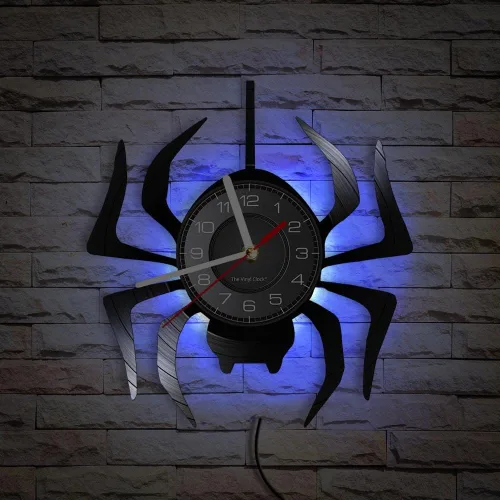 Miniatura 5 de Reloj de pared LED de araña negra de 12 pulgadas con 7 colores cambiantes, tarántula silenciosa, cuarzo, sin tictac, reloj de pared, moderno