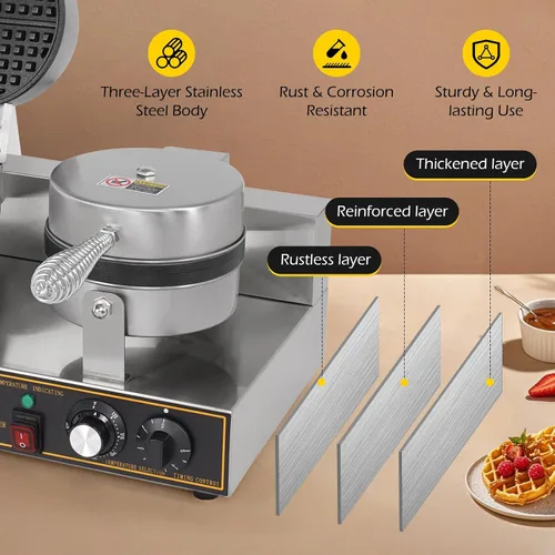 Miniatura 4 de Dyna-Living Máquina de gofres doble de 2400 W, para restaurante, antiadherente, redonda, waflera comercial, máquina de gofres grande para hotel