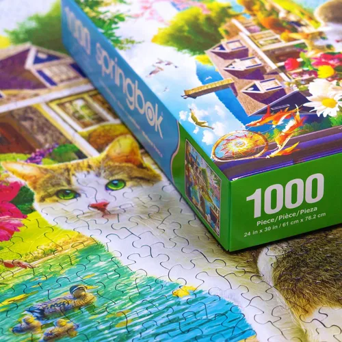 Miniatura 4 de Springbok Crisp Morning - Rompecabezas de 1000 piezas para adultos y familias, cuenta con un gato disfrutando de una vista junto al lago